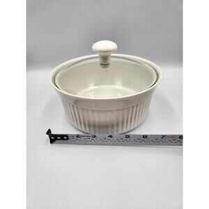 Farberware 1.5 QT Ramekin Souffle Dish with Glass Lid Ceramic Off-White Oven C6